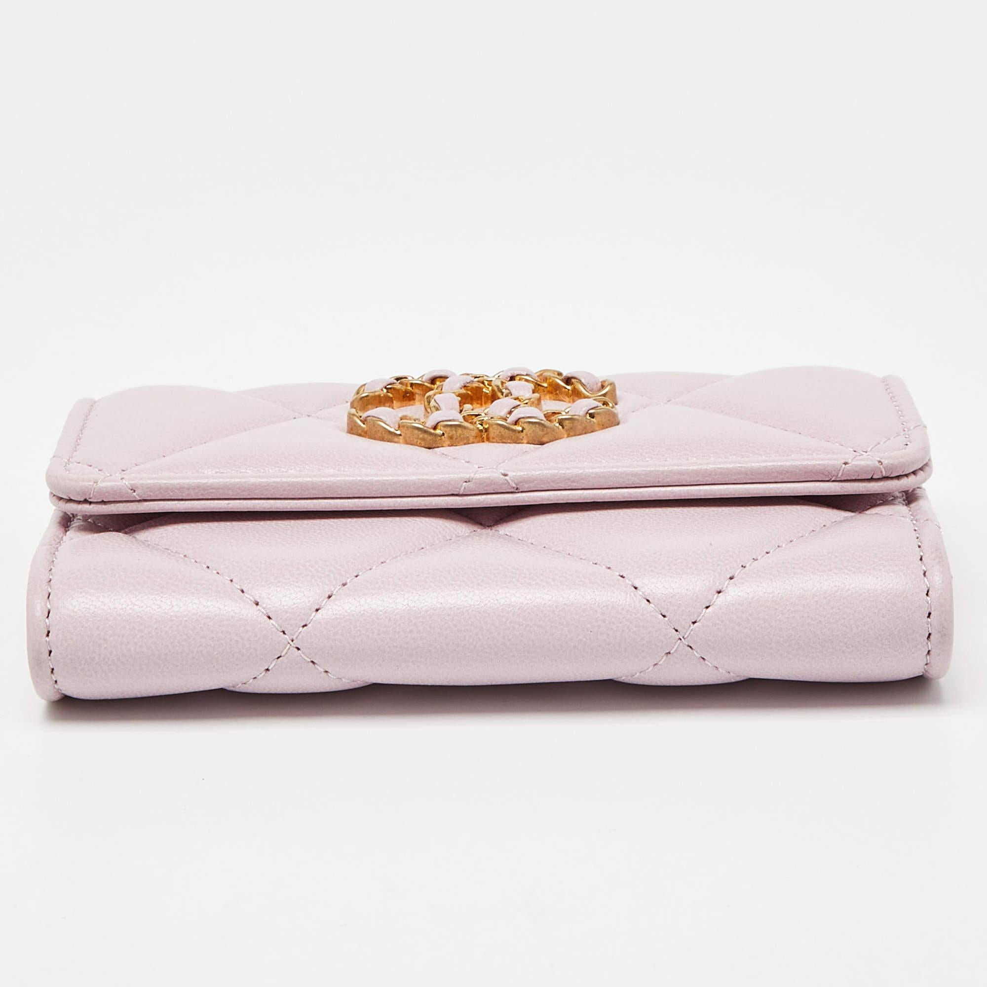 Chanel Pink Quilted Leather 19 Card Case 4