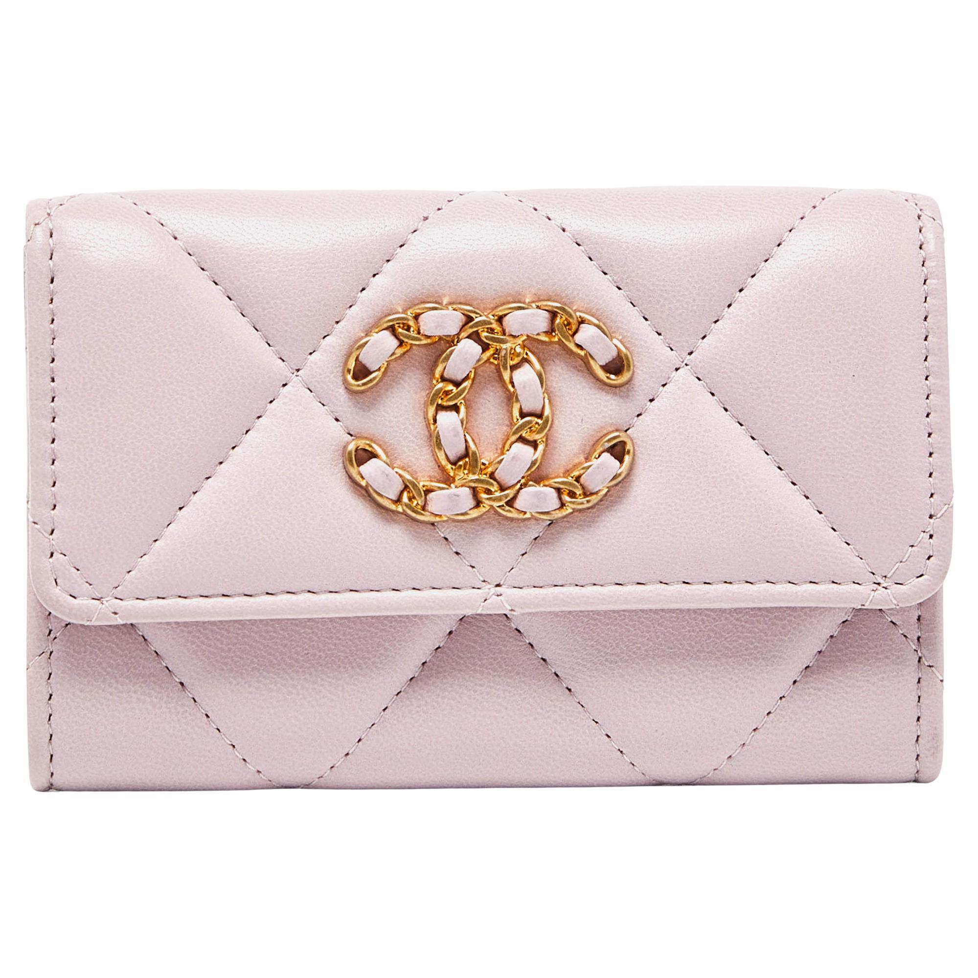 Chanel Pink Quilted Leather 19 Card Case For Sale