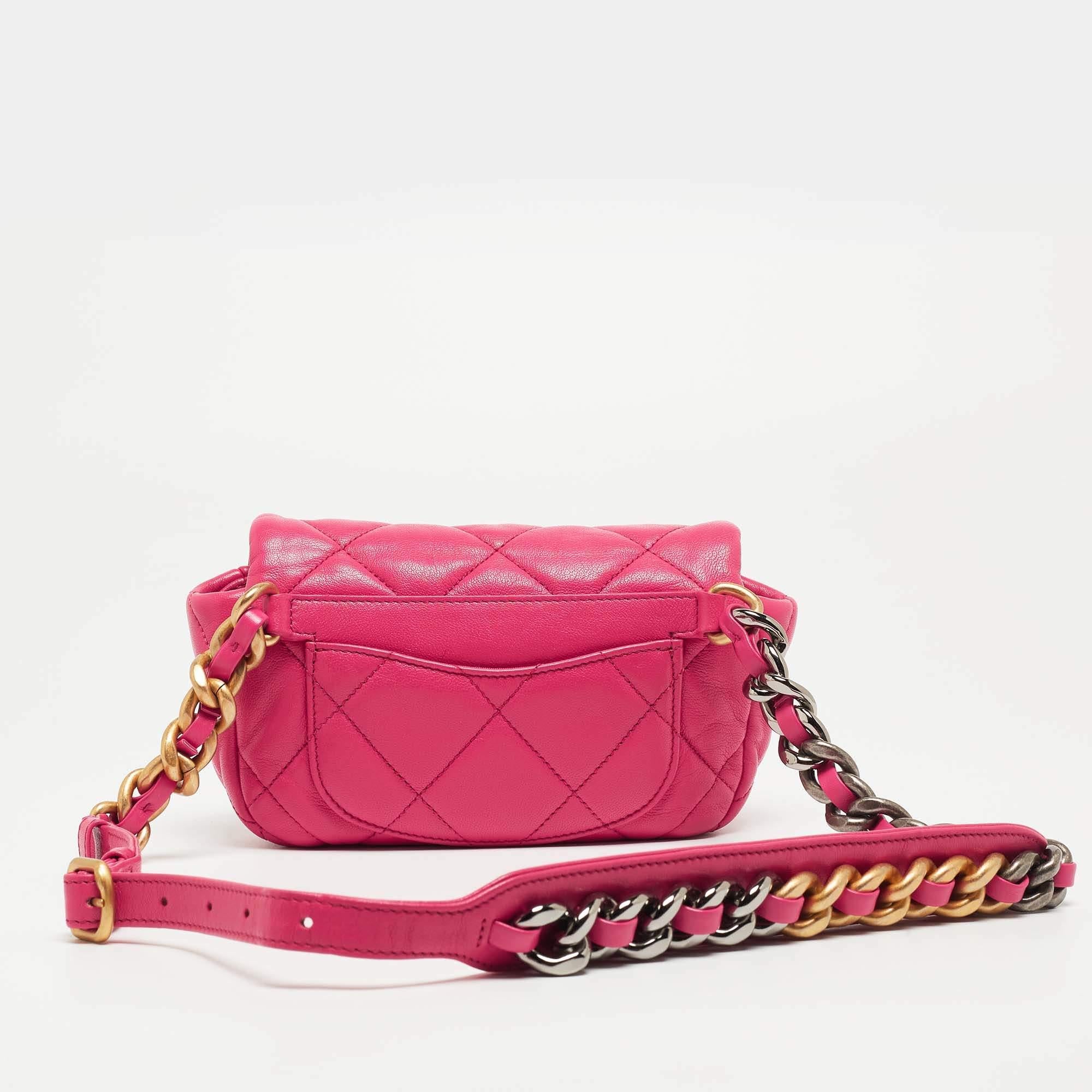 Women's Chanel Pink Quilted Leather CC 19 Waist Bag