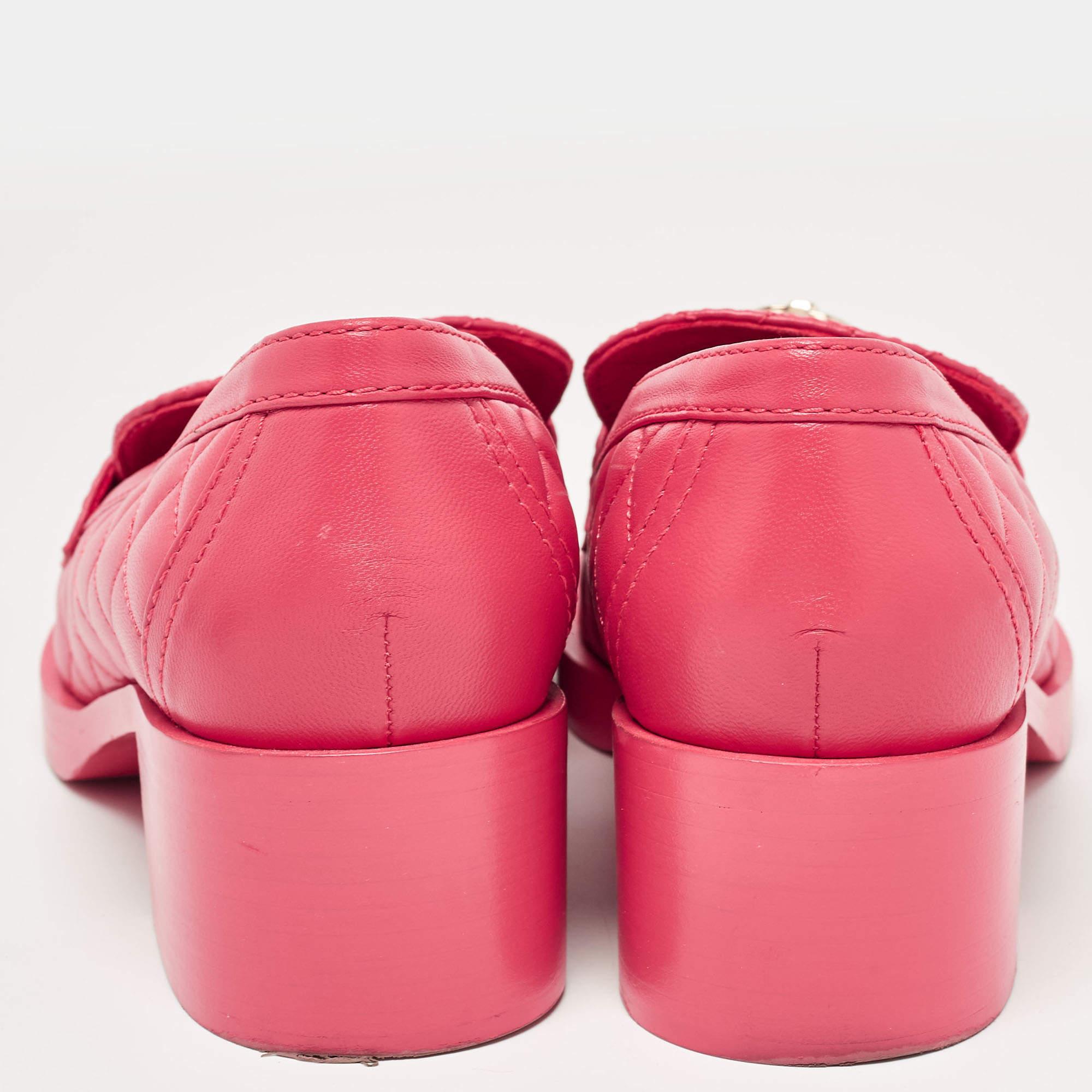 Chanel Pink Quilted Leather CC Block Heel Loafers Size 40 1