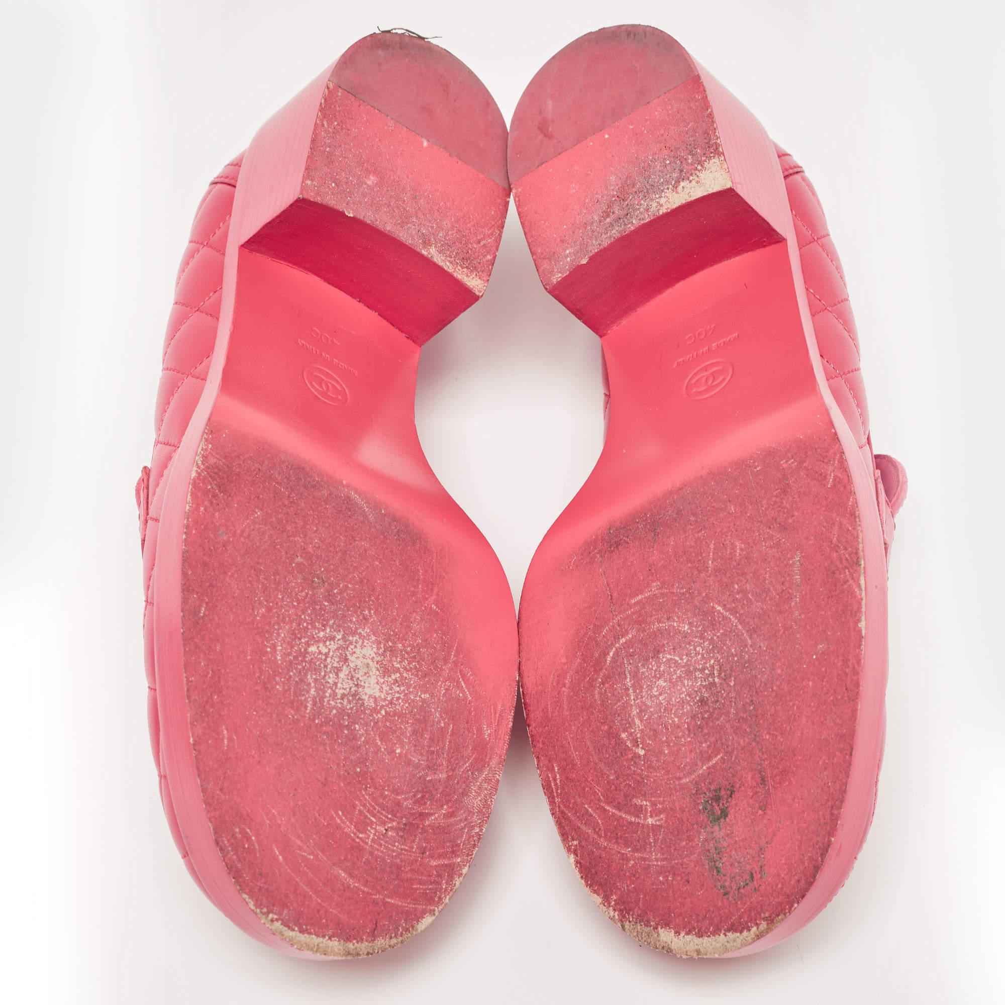 Chanel Pink Quilted Leather CC Block Heel Loafers Size 40 2