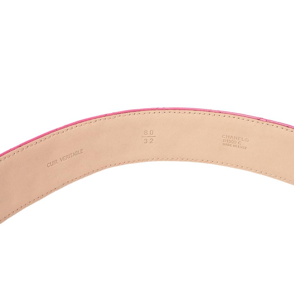 Chanel Rosa gestepptes Leder CC Schnalle Gürtel 80 CM Damen