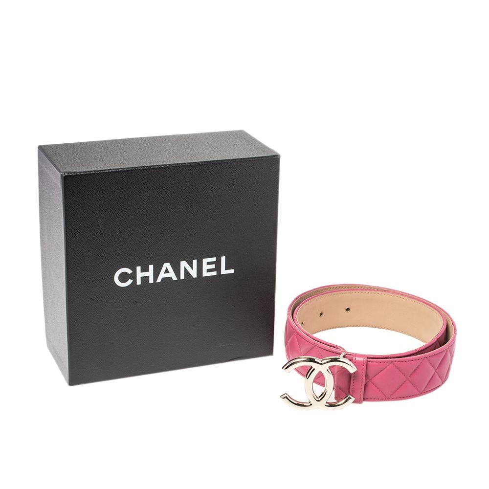 Chanel Pink Quilted Leather CC Buckle Belt 80 CM In Good Condition In Dubai, Al Qouz 2