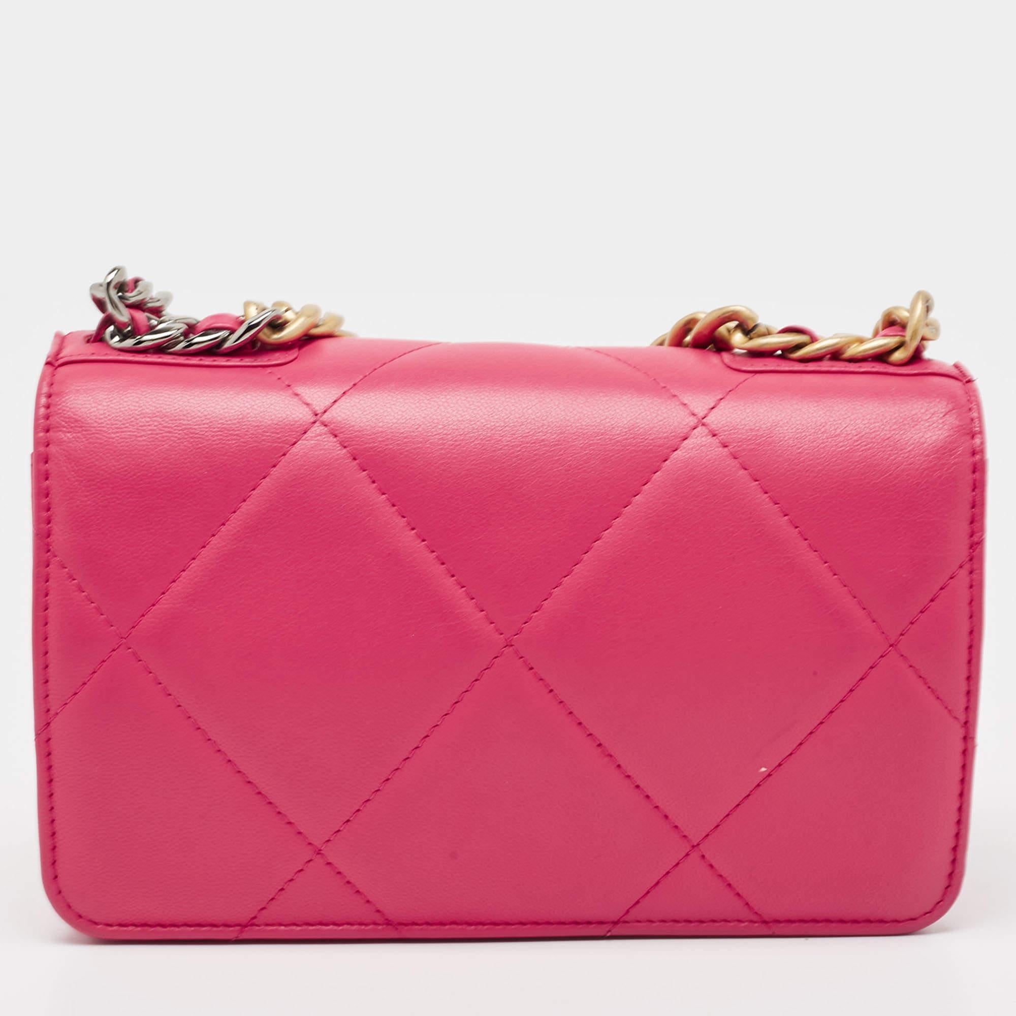 Chanel Pink Quilted Leather Chanel 19 Wallet on Chain 4