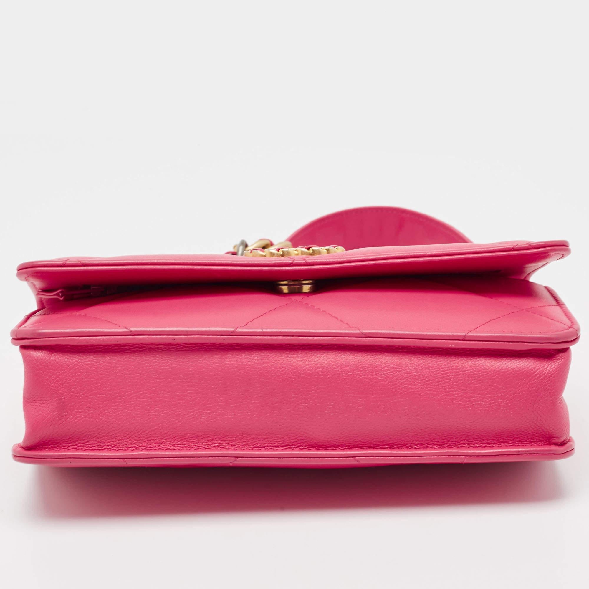 Chanel Pink Quilted Leather Chanel 19 Wallet on Chain 5
