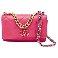 Chanel Pink Quilted Leather Chanel 19 Wallet on Chain