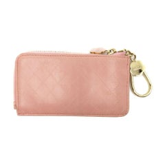 Chanel Pink Quilted Leather Coin Purse Key Chain Pouch 72ck322s