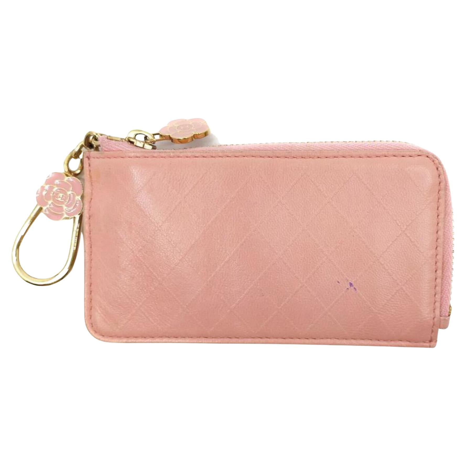 Chanel Pink Quilted Leather Coin Purse Key Chain Pouch 72ck322s at 1stDibs