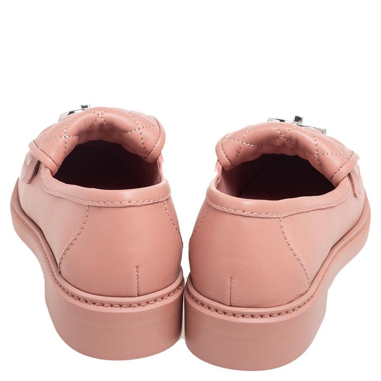Chanel Pink Quilted Leather Flap Turn Lock CC Loafers Size 37 at 1stDibs