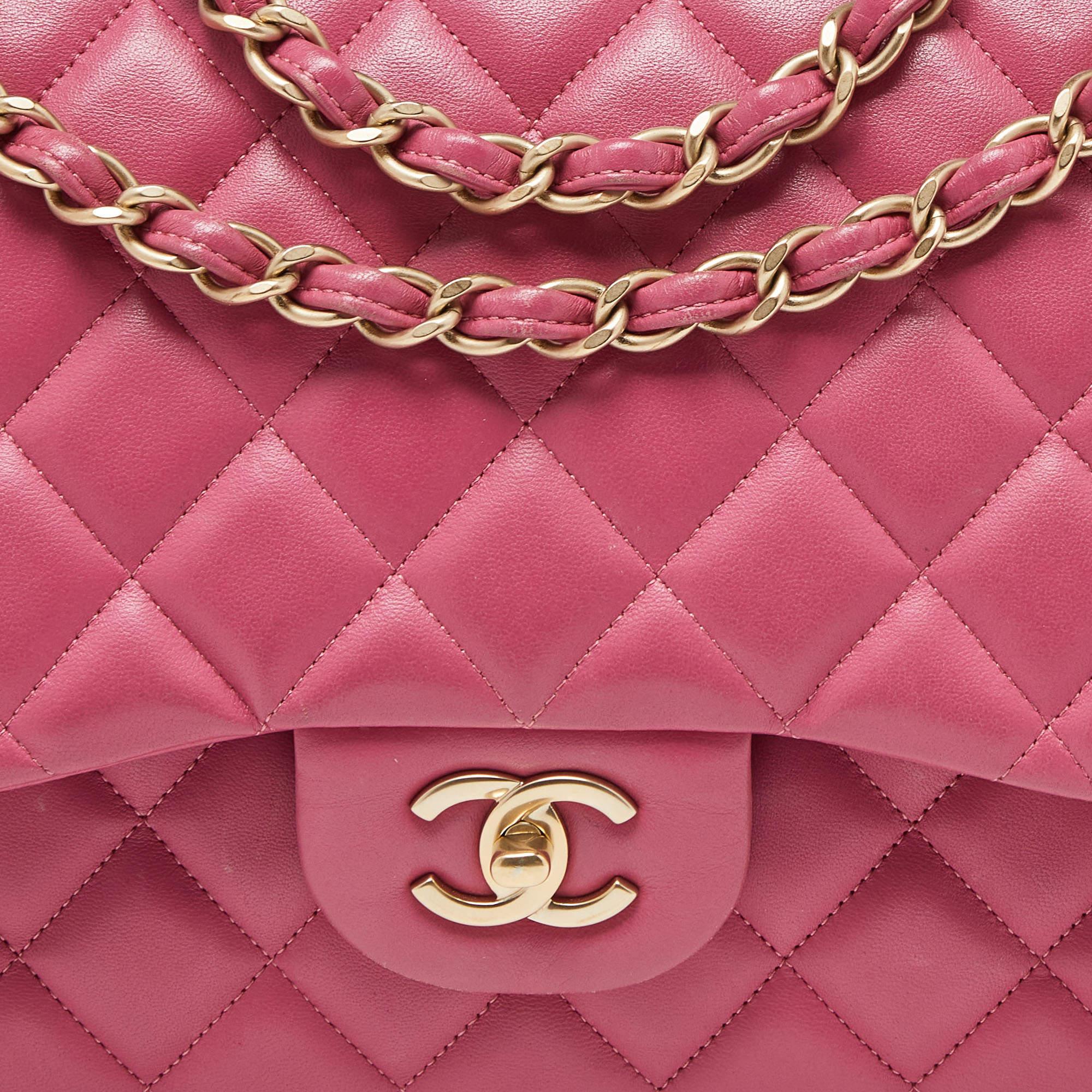 Women's Chanel Pink Quilted Leather Jumbo Classic Double Flap Bag