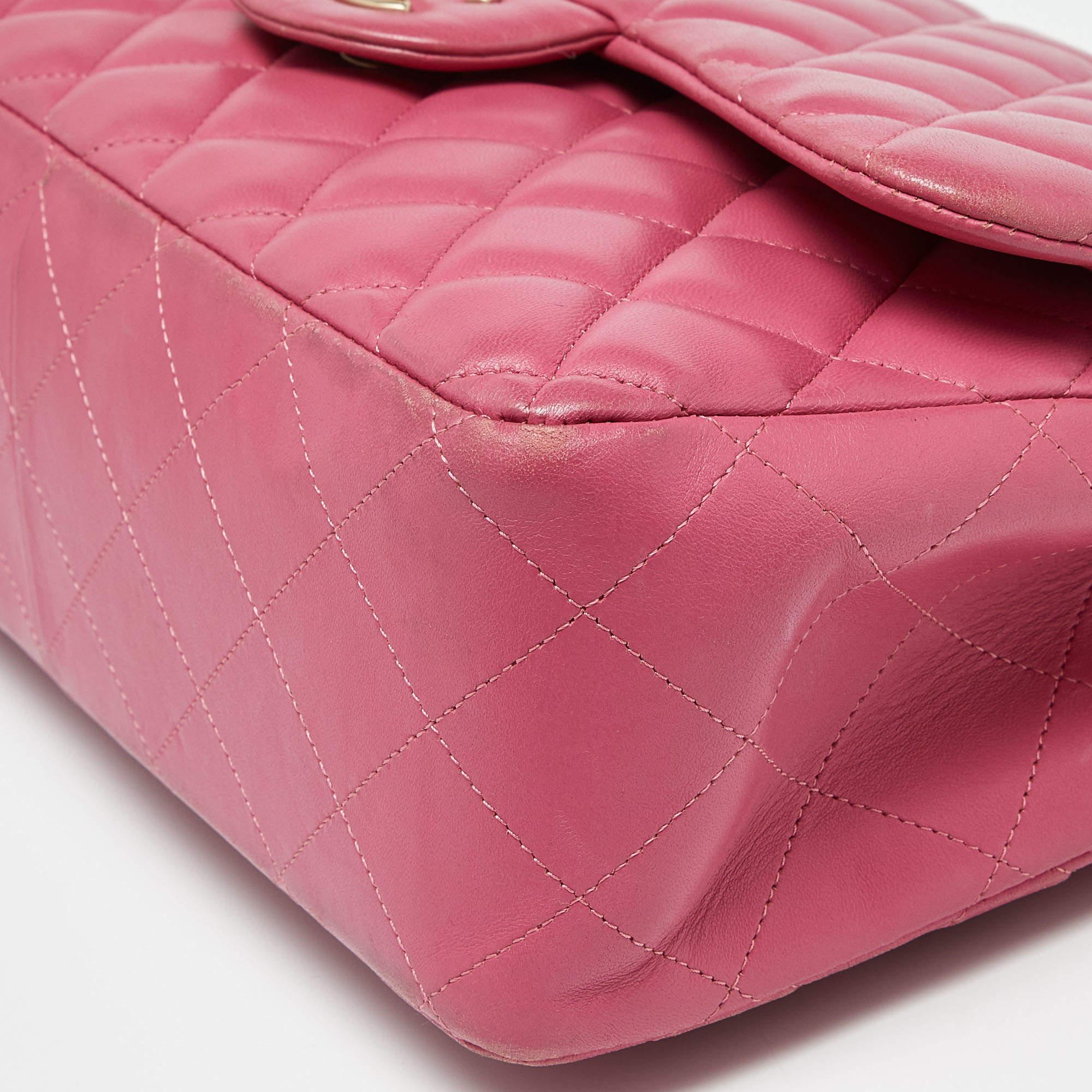 Chanel Pink Quilted Leather Jumbo Classic Double Flap Bag 1