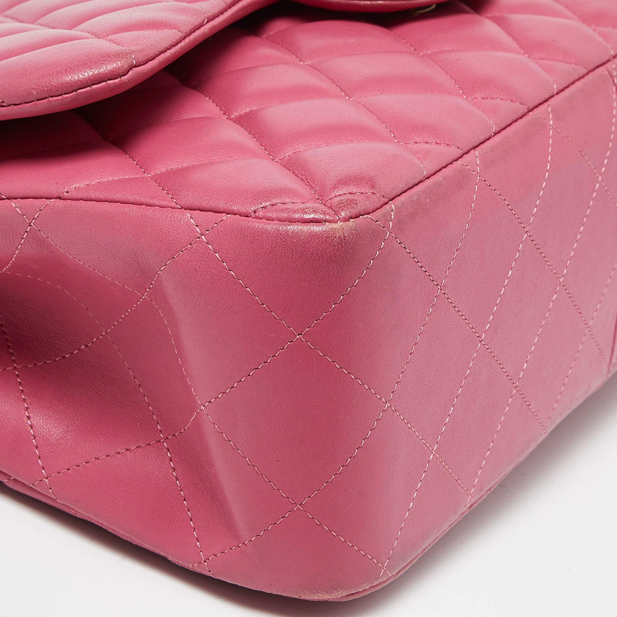 Chanel Pink Quilted Leather Jumbo Classic Double Flap Bag 3