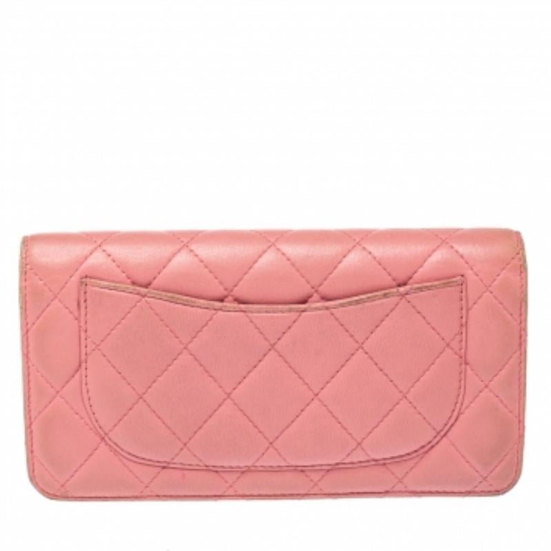 Chanel Pink Quilted Leather L Yen Continental Wallet For Sale 2