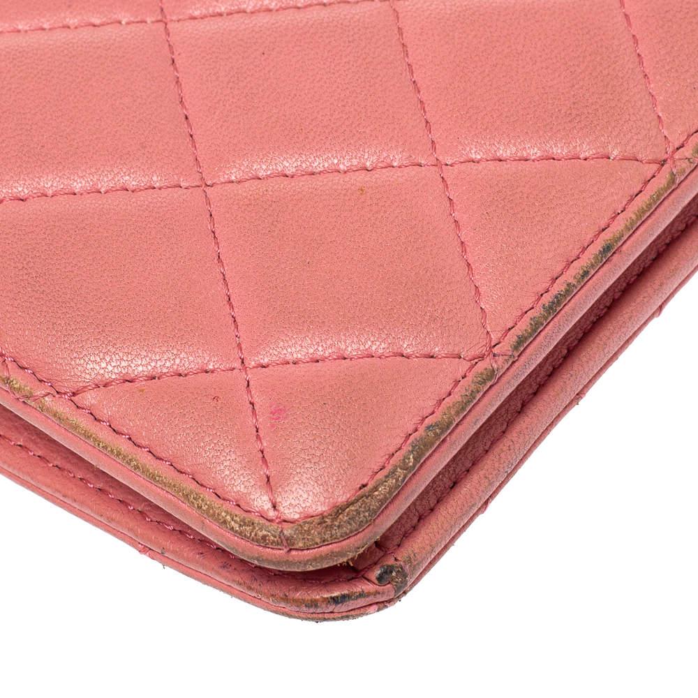 Chanel Pink Quilted Leather L Yen Continental Wallet For Sale 2