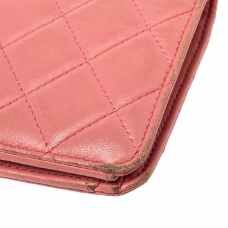Chanel Pink Quilted Leather L Yen Continental Wallet For Sale 4