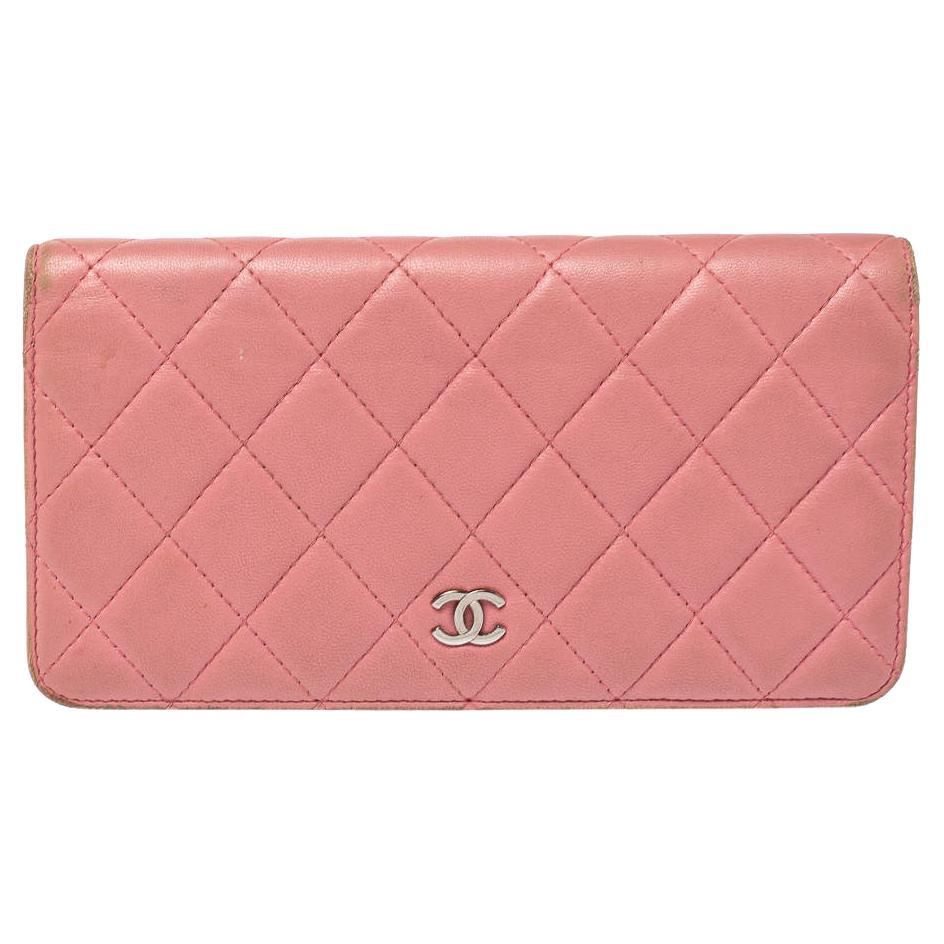 Chanel Pink Quilted Leather L Yen Continental Wallet For Sale
