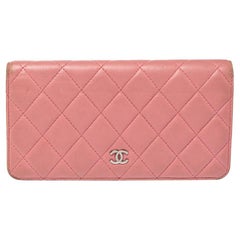 Used Chanel Pink Quilted Leather L Yen Continental Wallet