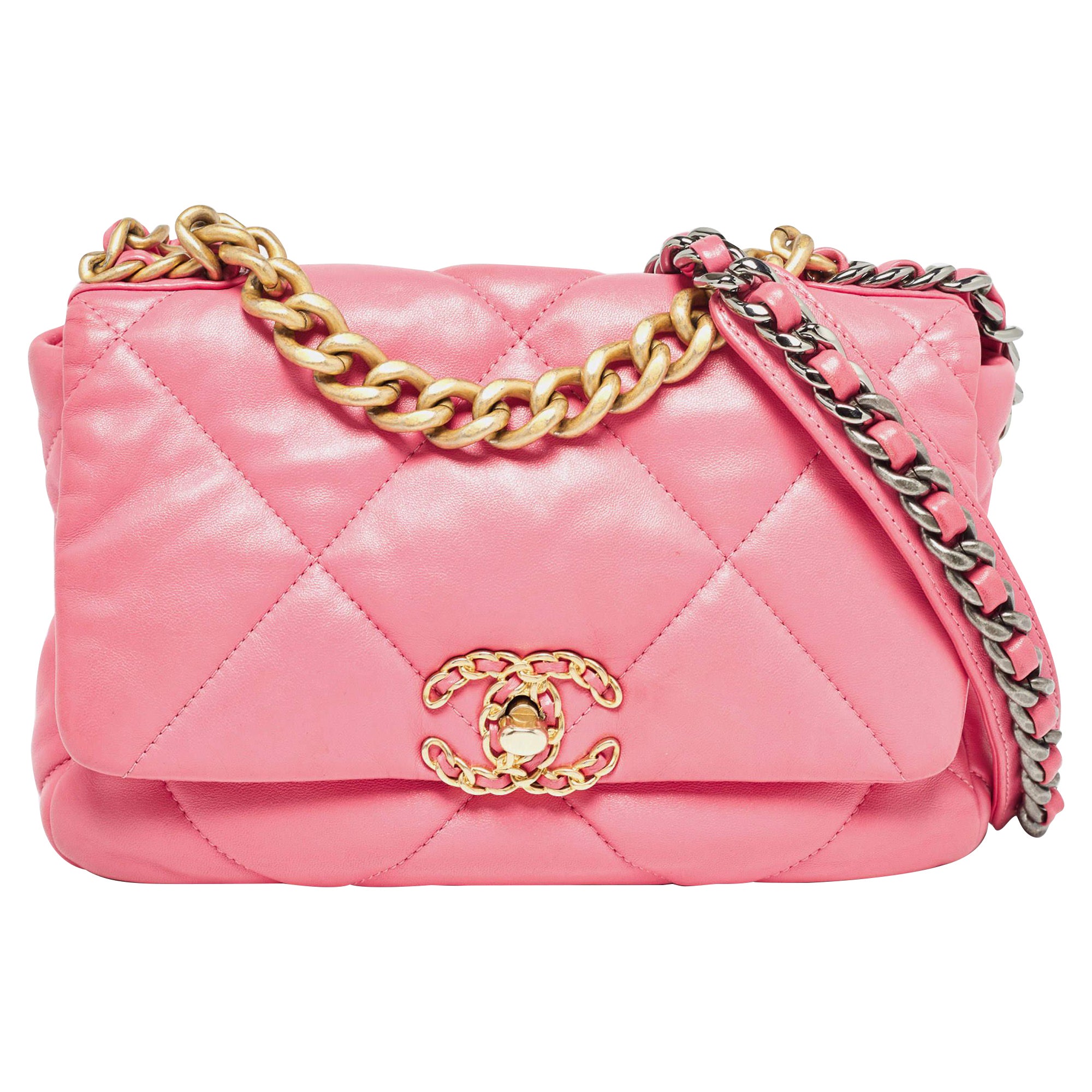 Chanel Pink Quilted Leather Medium 19 Flap Bag
