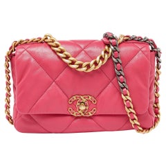 Used Chanel Pink Quilted Leather Medium 19 Flap Top Handle Bag