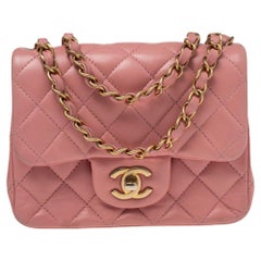 Chanel Pink Quilted Leather Mini Square Classic Flap Bag