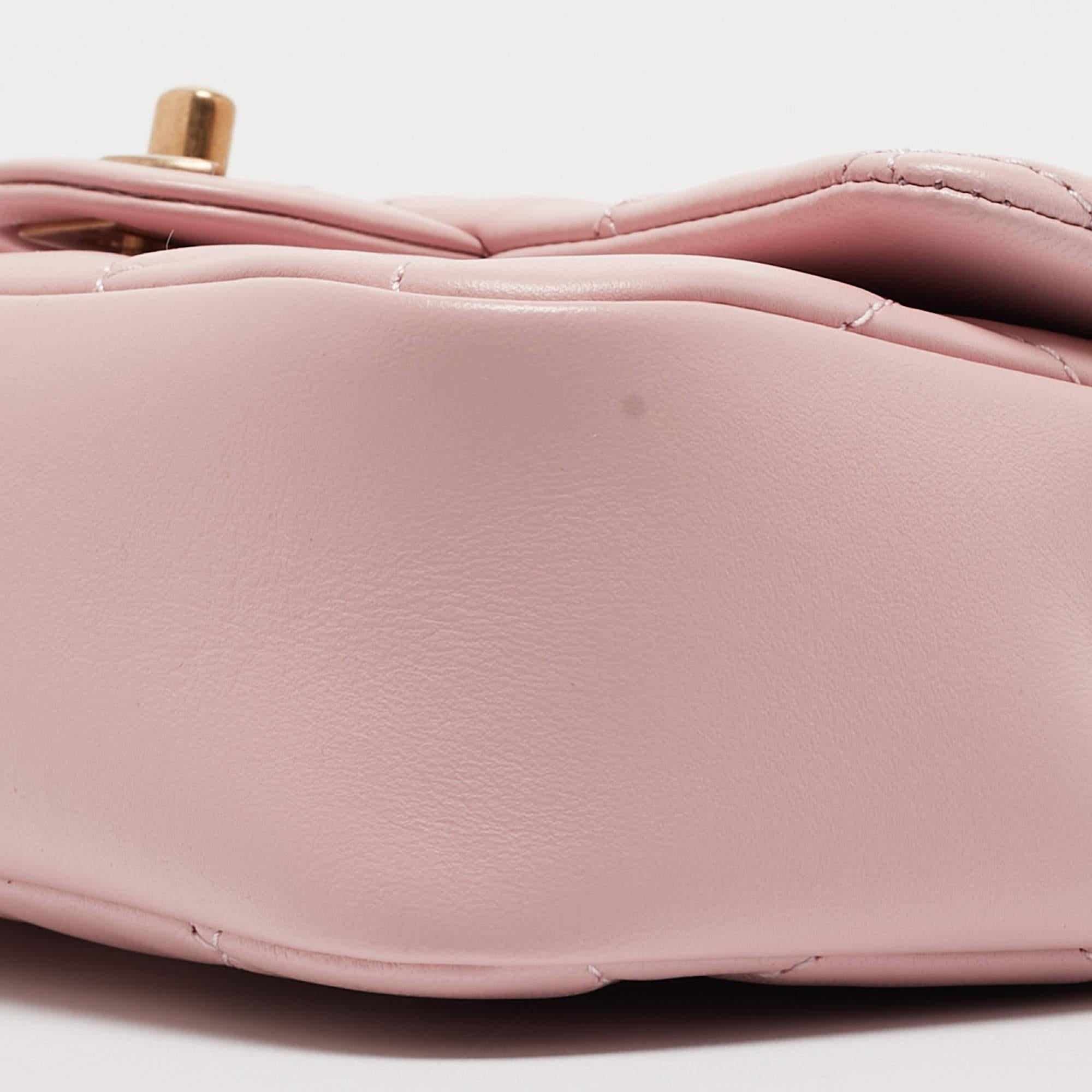 Chanel Pink Quilted Leather New Mini Heart Charm Classic Flap Bag 5