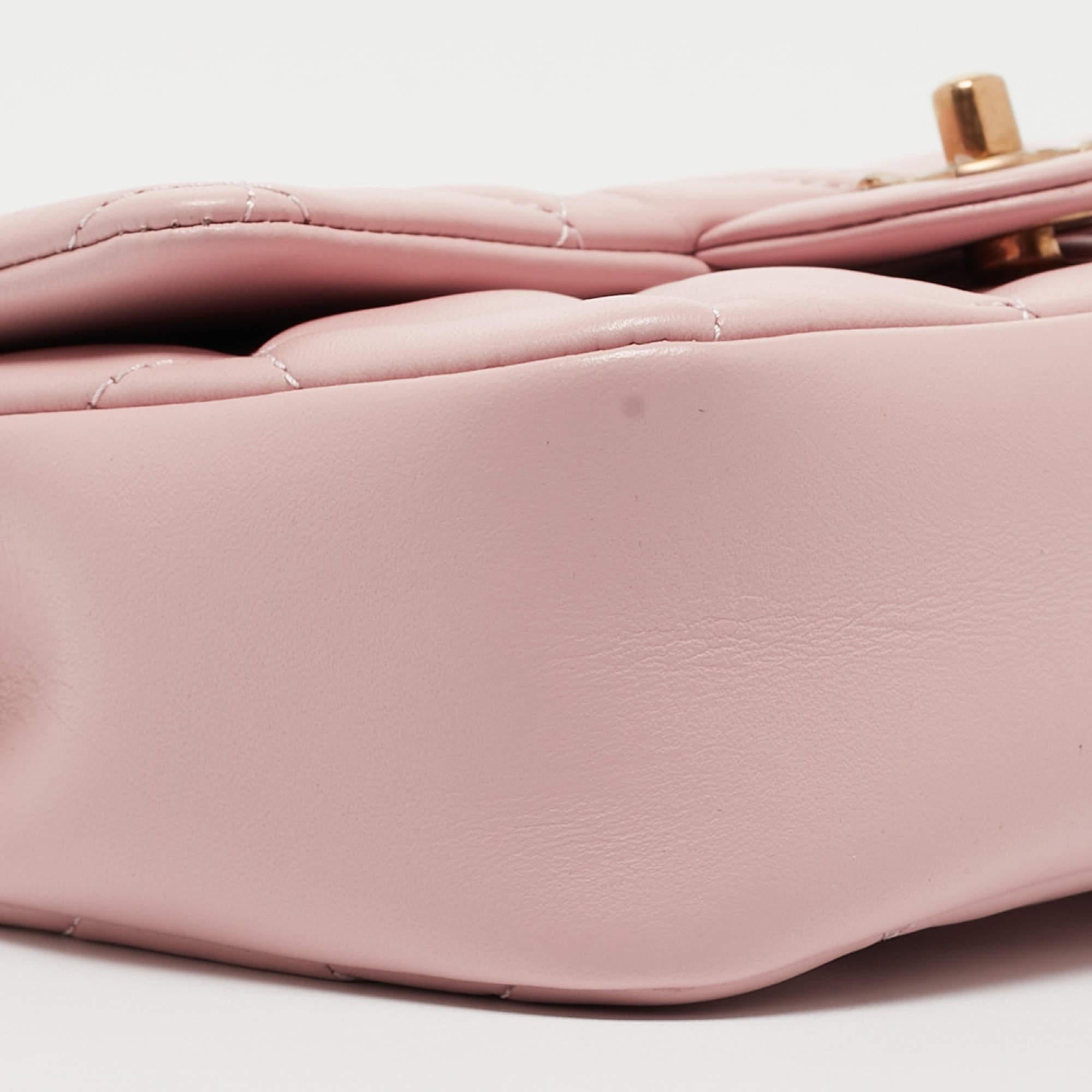 Chanel Pink Quilted Leather New Mini Heart Charm Classic Flap Bag 6
