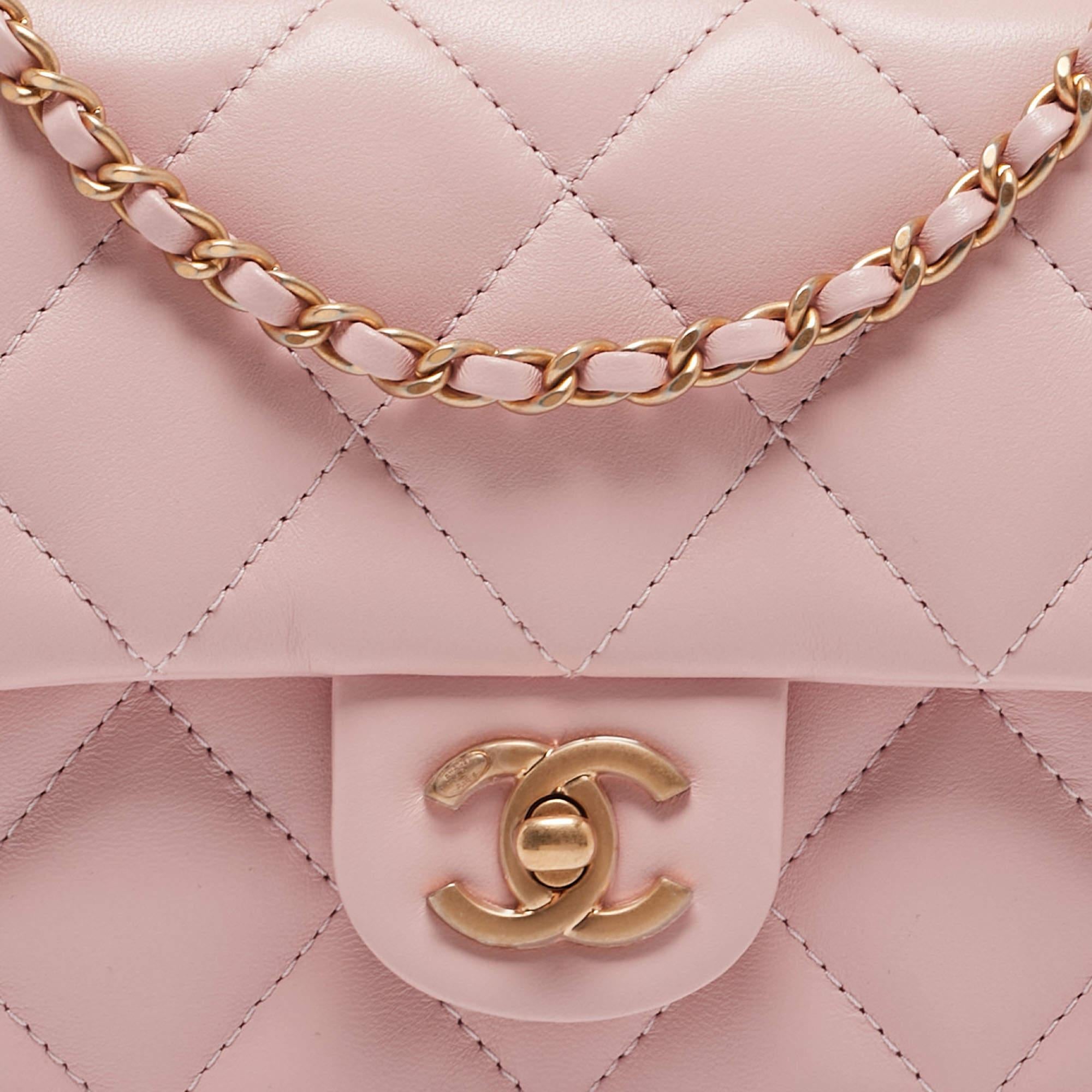Chanel Pink Quilted Leather New Mini Heart Charm Classic Flap Bag 8
