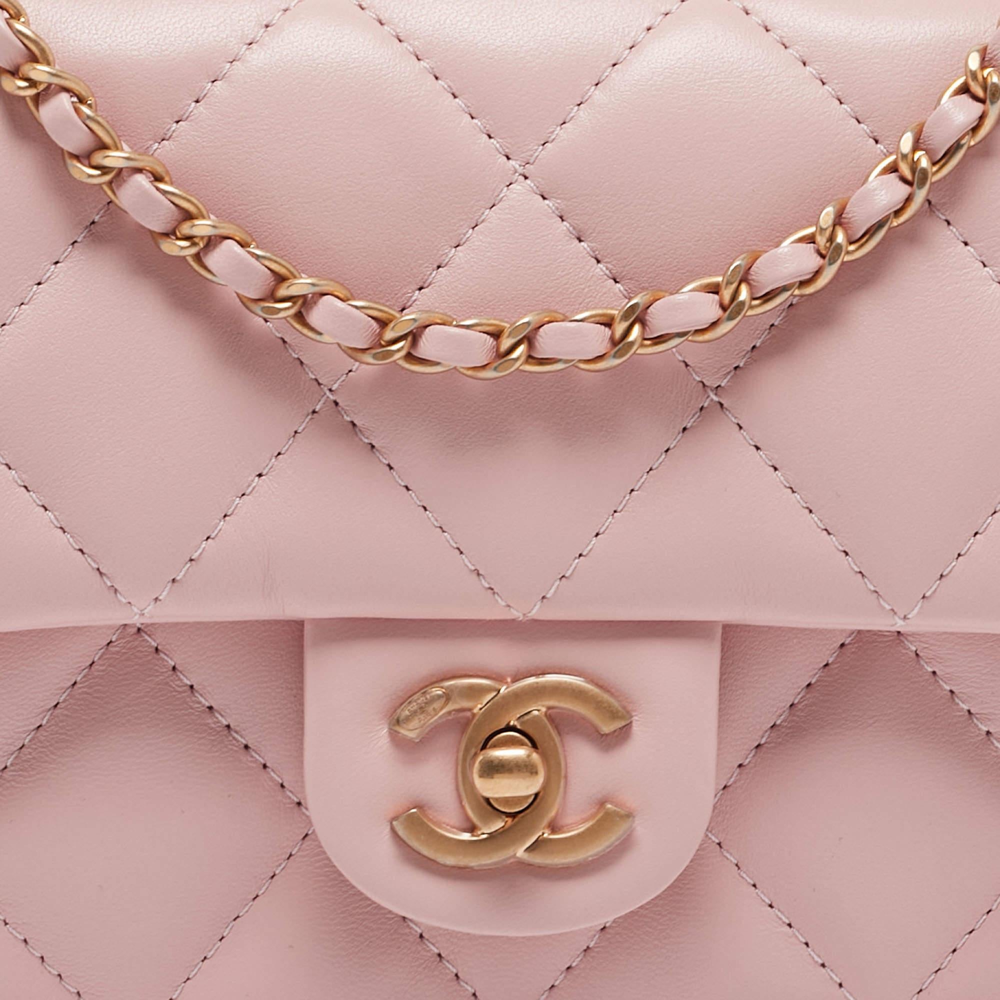 Chanel Pink Quilted Leather New Mini Heart Charm Classic Flap Bag For Sale 11