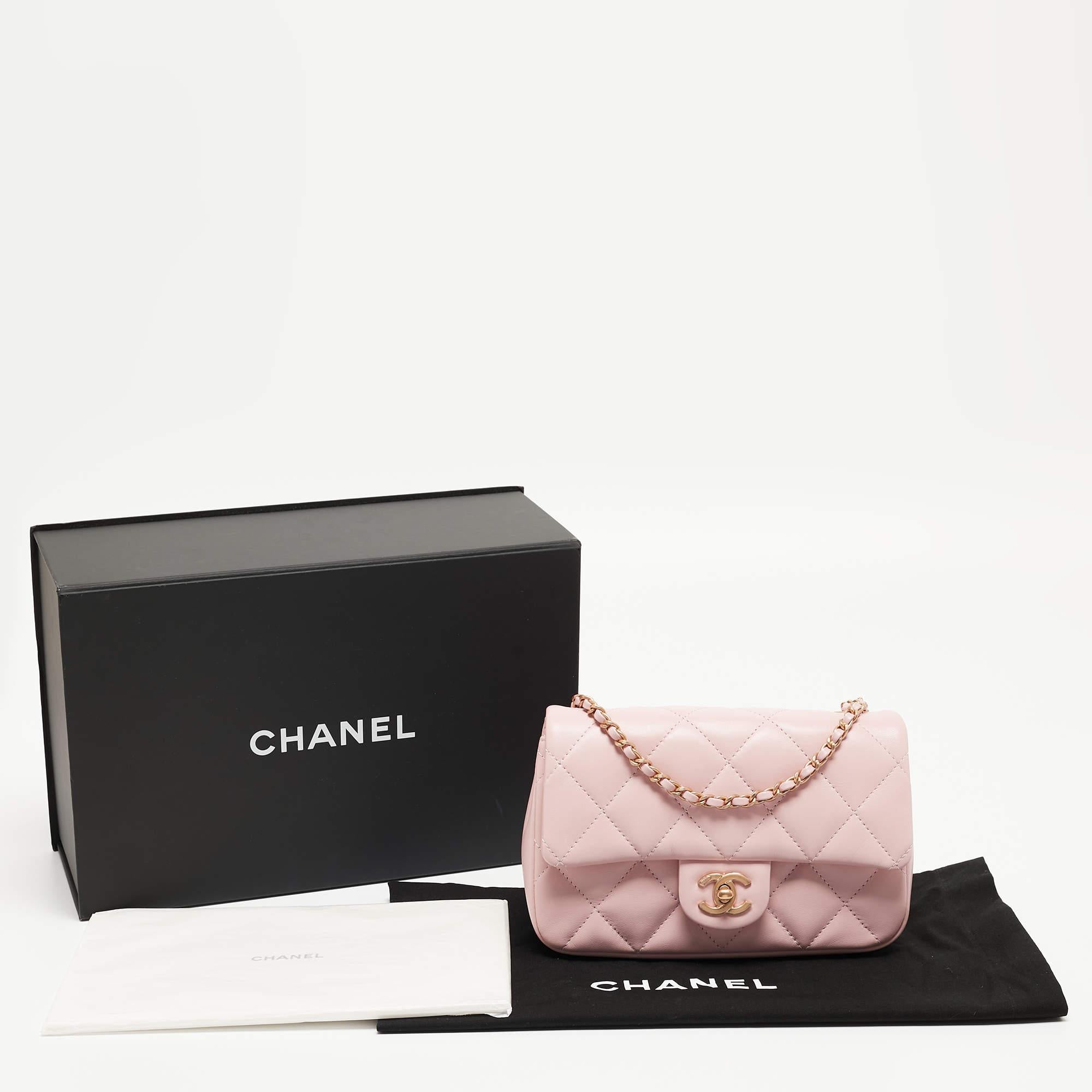 Chanel Pink Quilted Leather New Mini Heart Charm Classic Flap Bag 11