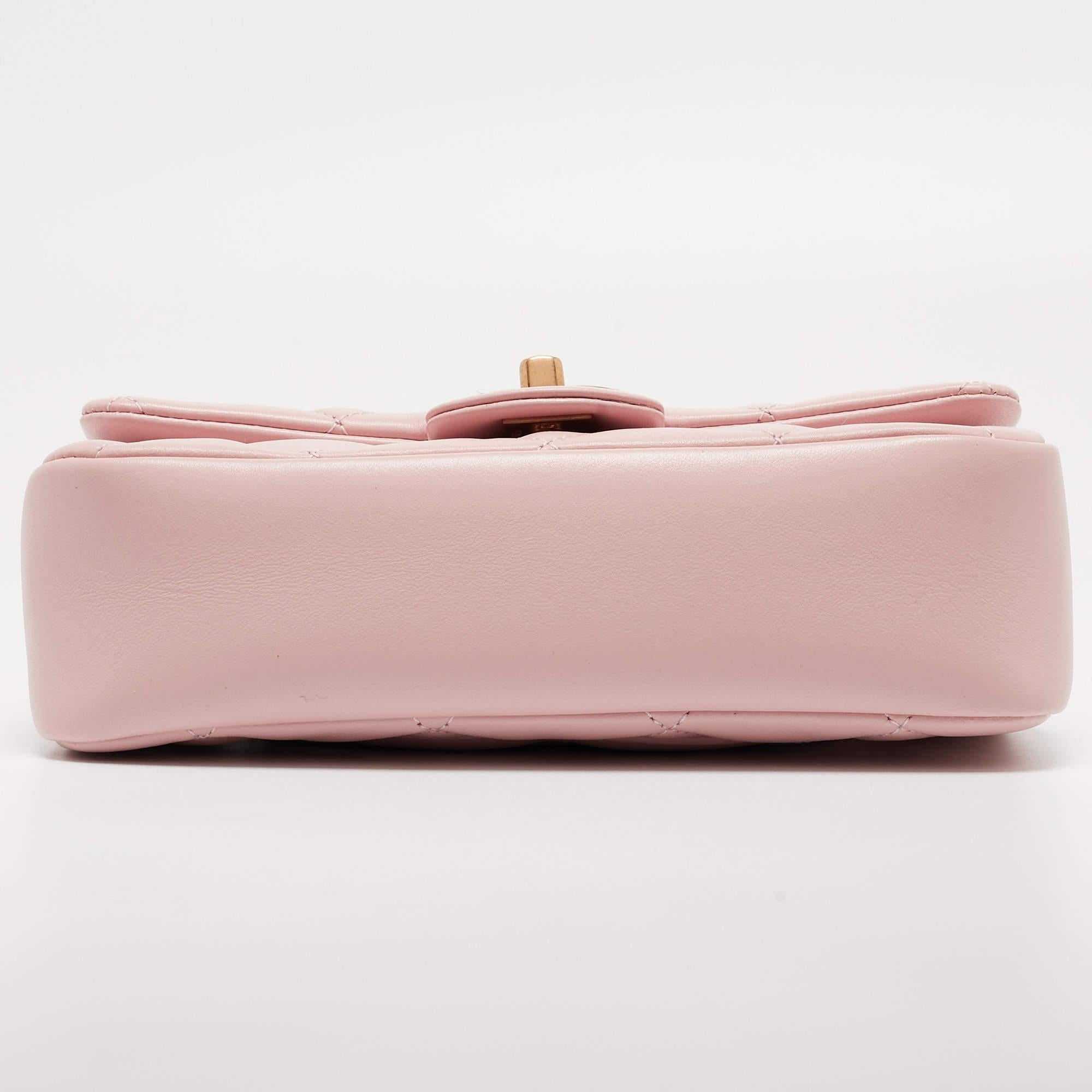 Women's Chanel Pink Quilted Leather New Mini Heart Charm Classic Flap Bag