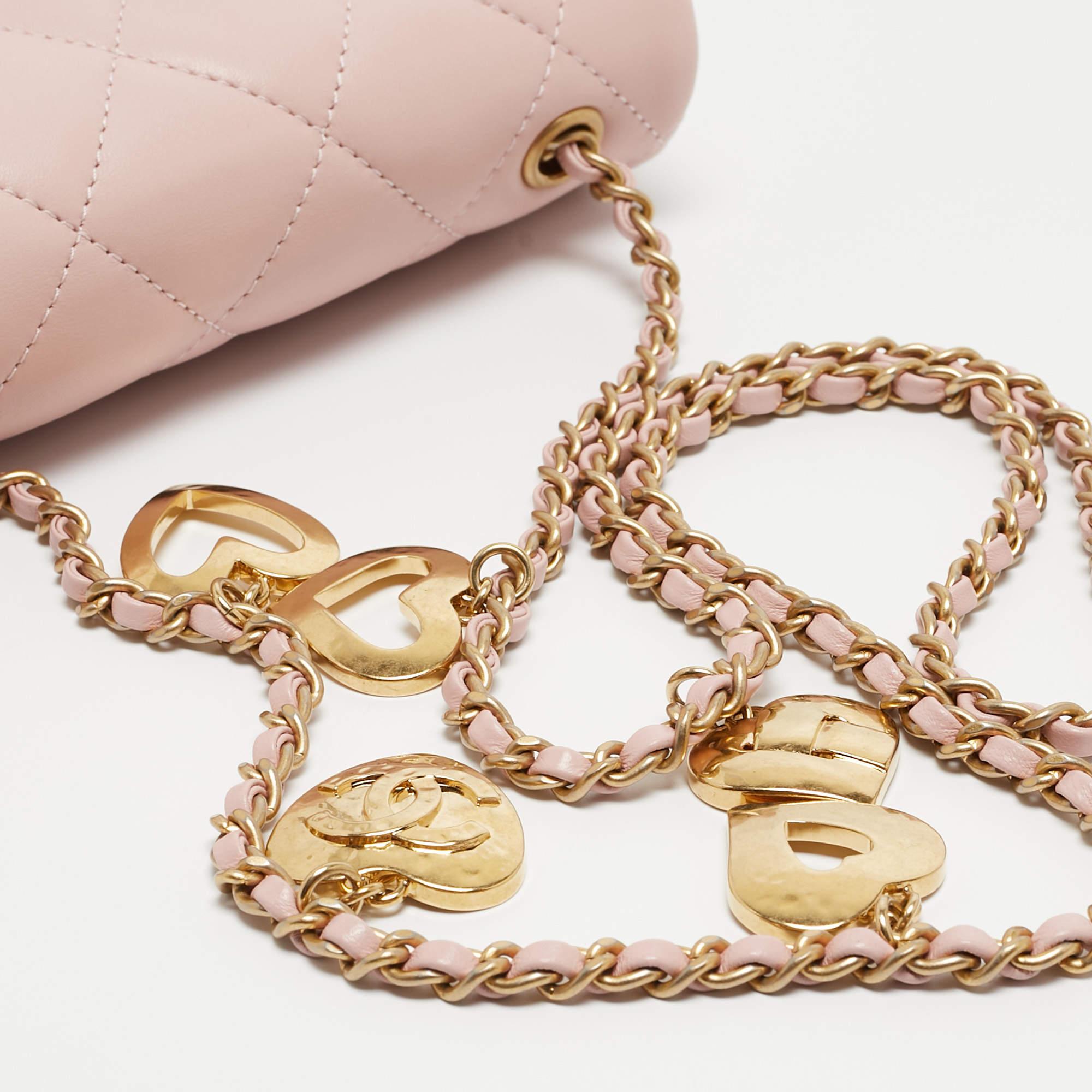 Chanel Pink Quilted Leather New Mini Heart Charm Classic Flap Bag 4