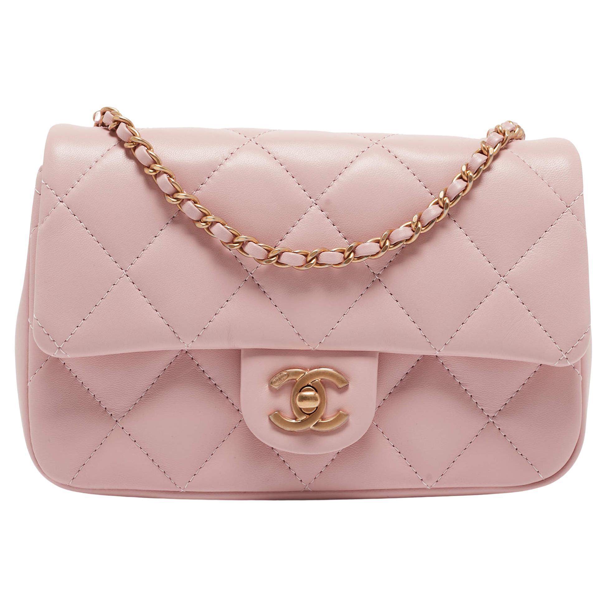 Chanel Pink Quilted Leather New Mini Heart Charm Classic Flap Bag For Sale
