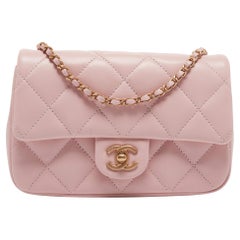 Chanel Pink Quilted Leather New Mini Heart Charm Classic Flap Bag
