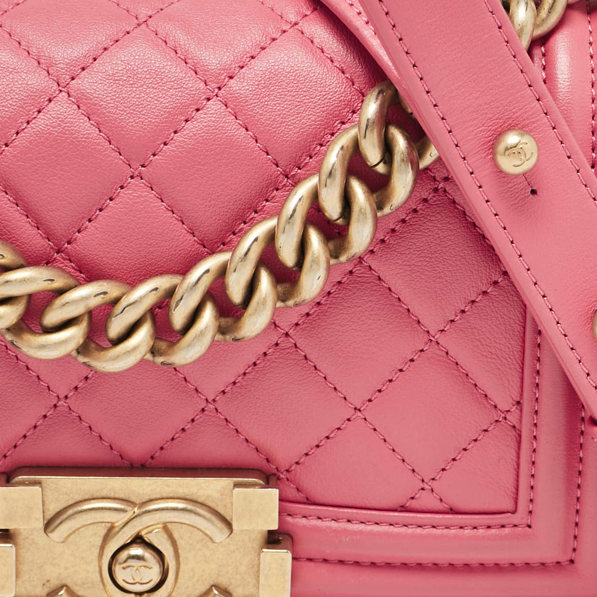 Chanel Pink Quilted Leather Small Boy Bag For Sale 1
