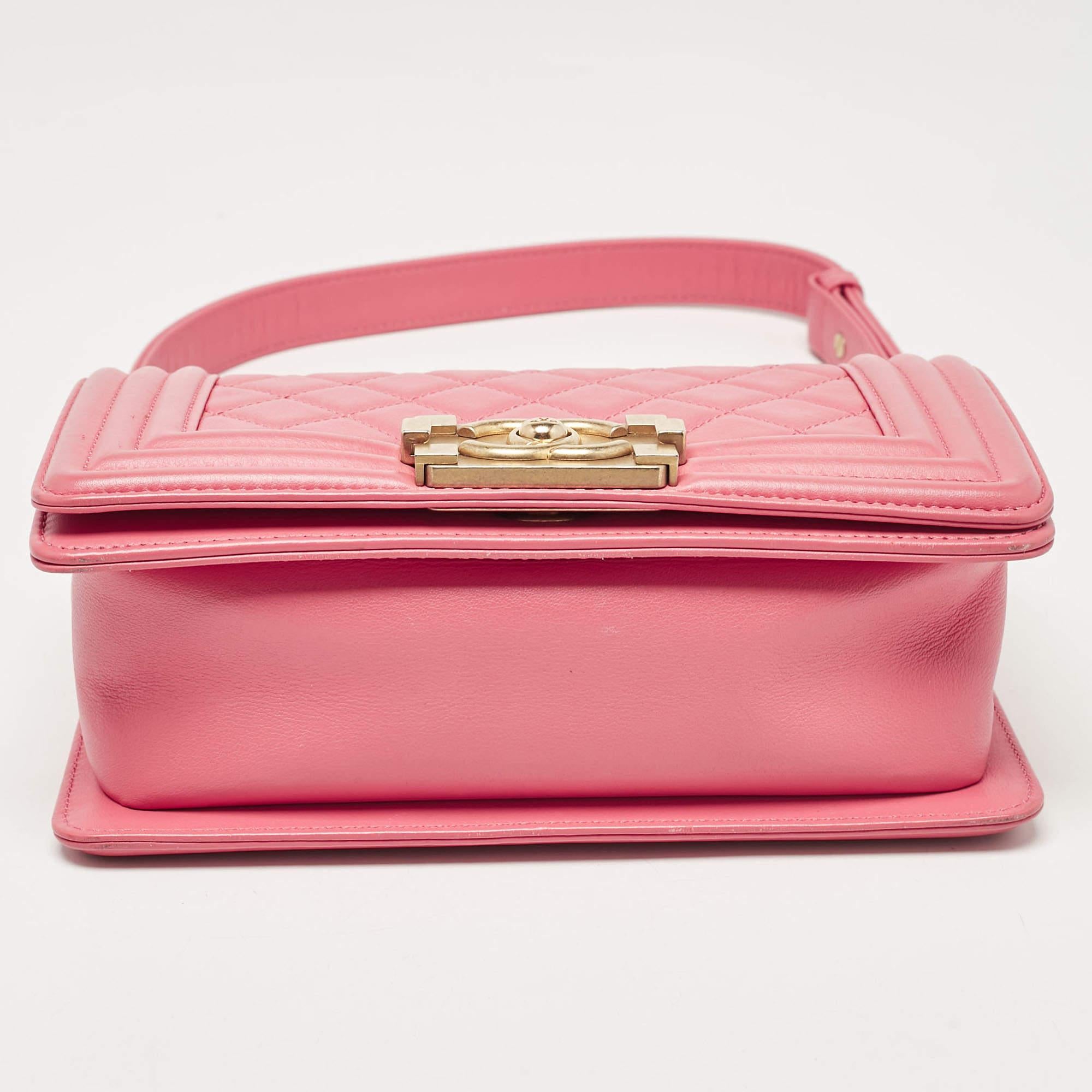 Chanel Pink Quilted Leather Small Boy Bag For Sale 2