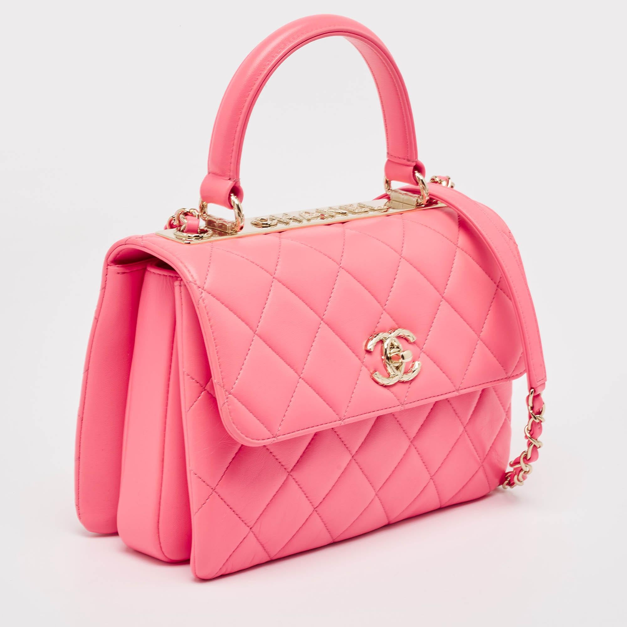 Chanel Pink Quilted Leather Small Trendy CC Top Handle Bag In Fair Condition In Dubai, Al Qouz 2