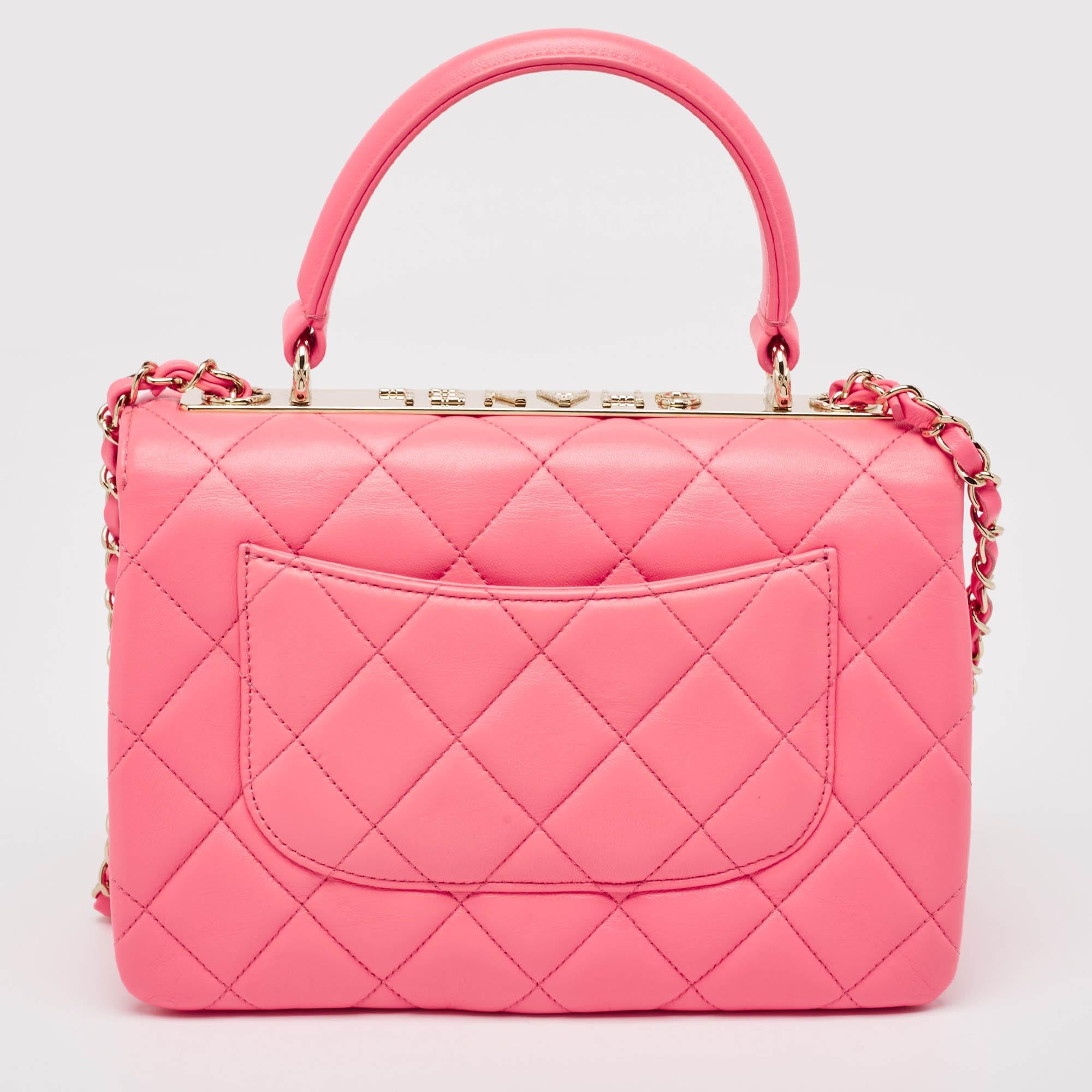 Women's Chanel Pink Quilted Leather Small Trendy CC Top Handle Bag