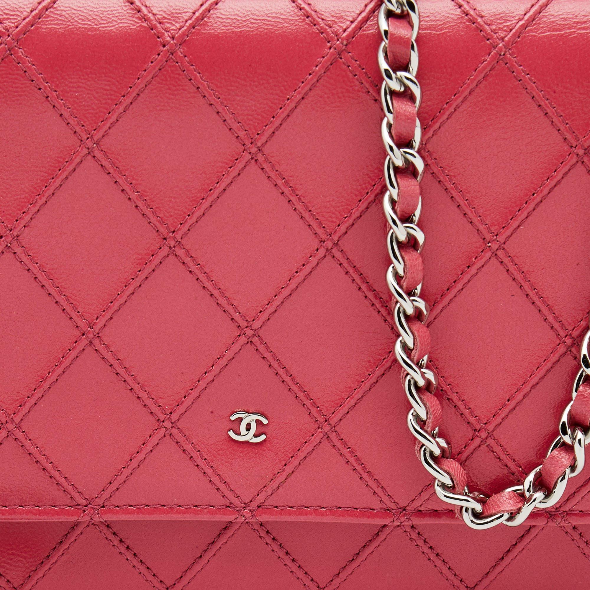 Chanel Pink Quilted Leather WOC Bag For Sale 7