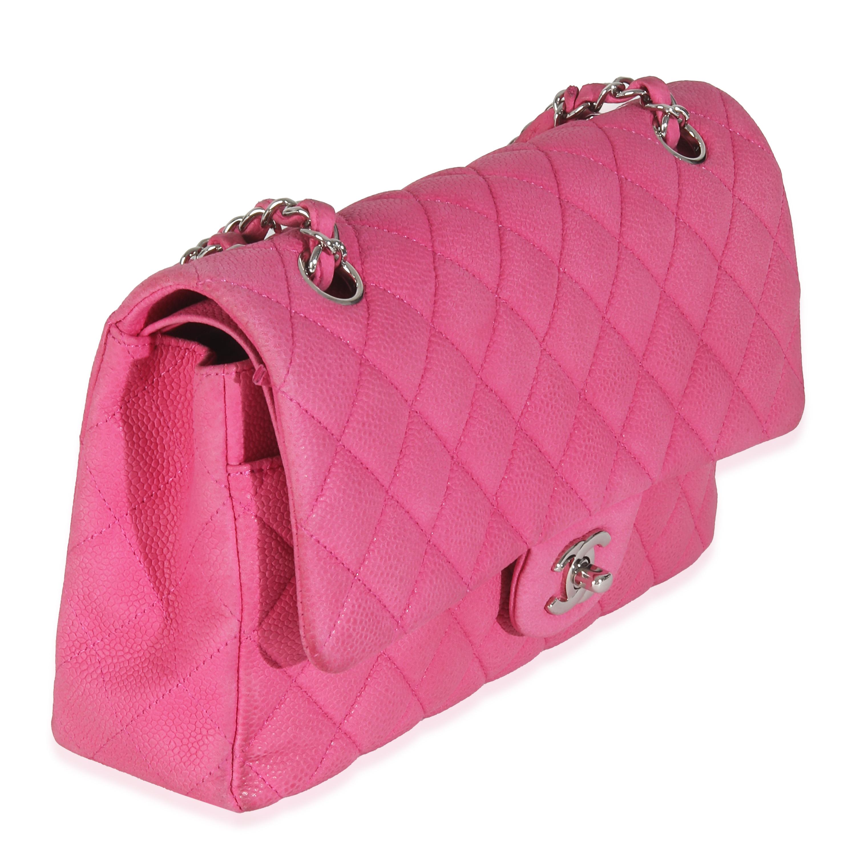 Chanel Pink Quilted Matte Caviar Medium Classic Double Flap Bag In Good Condition For Sale In New York, NY