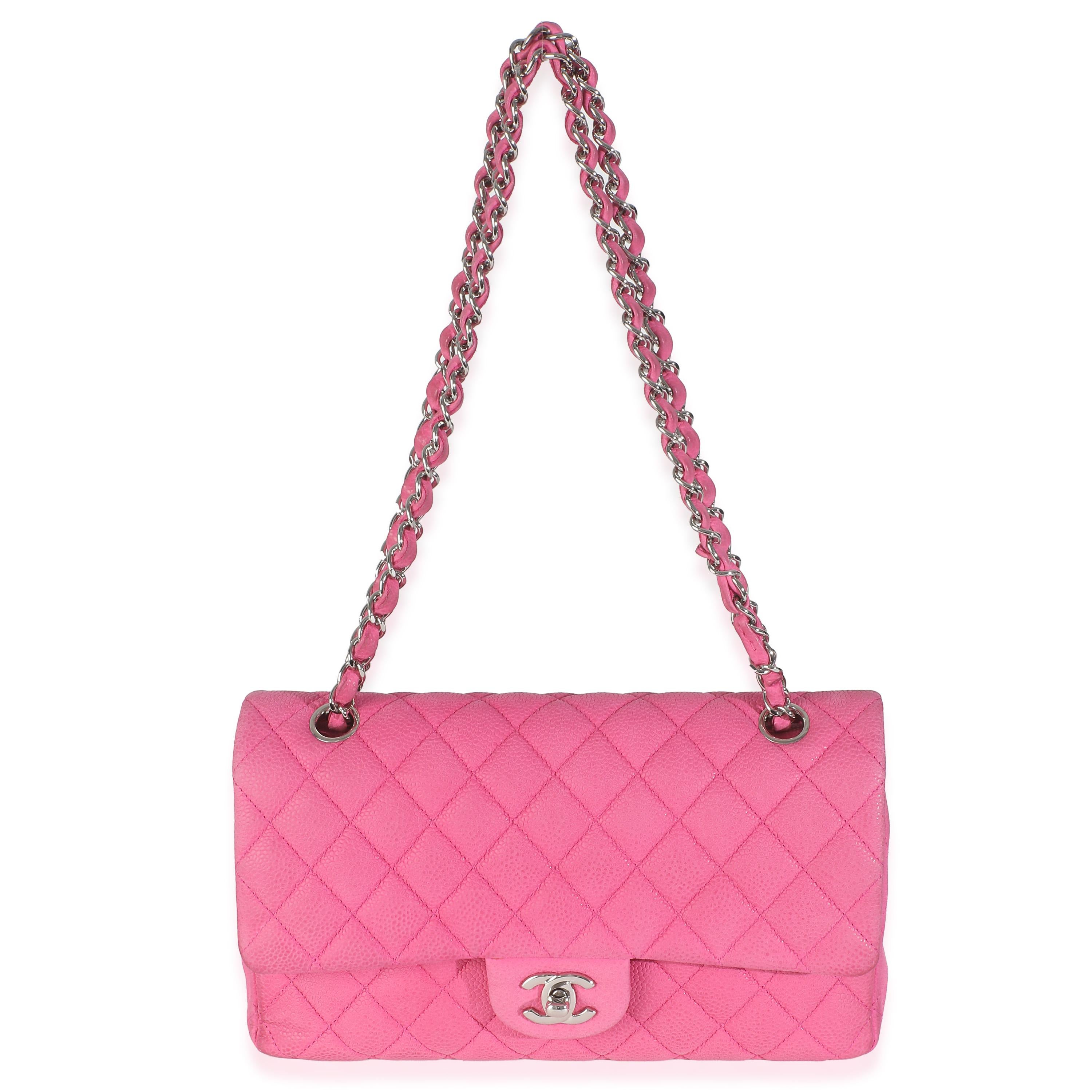 Chanel Pink Quilted Matte Caviar Medium Classic Double Flap Bag For Sale 2