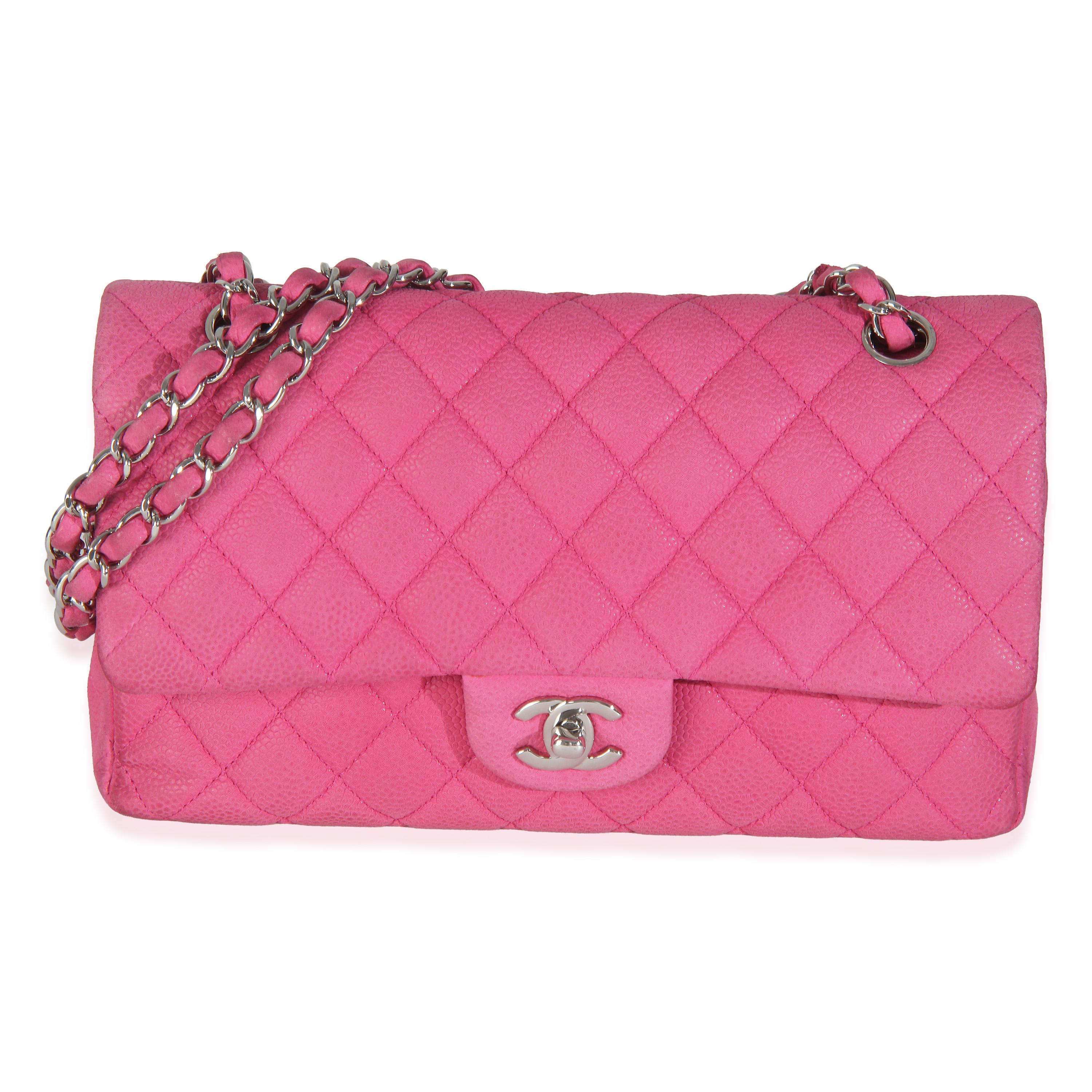 Chanel Pink Quilted Matte Caviar Medium Classic Double Flap Bag For Sale