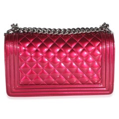 Chanel Pink Quilted Metallic Patent Old Medium Boy Bag