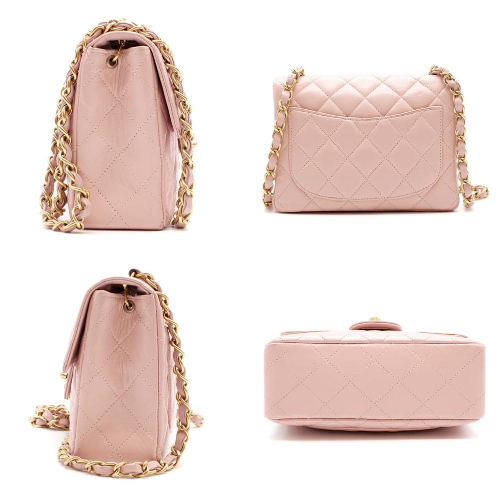Chanel Pink Quilted Mini Square Flap Bag

- Braided gold and pink leather chain
- Quilted stitching
- Pocket on inside fully functioning
- Gold hardware
- Pocket on exterior back


Please note, these items are pre-owned and may show signs of being