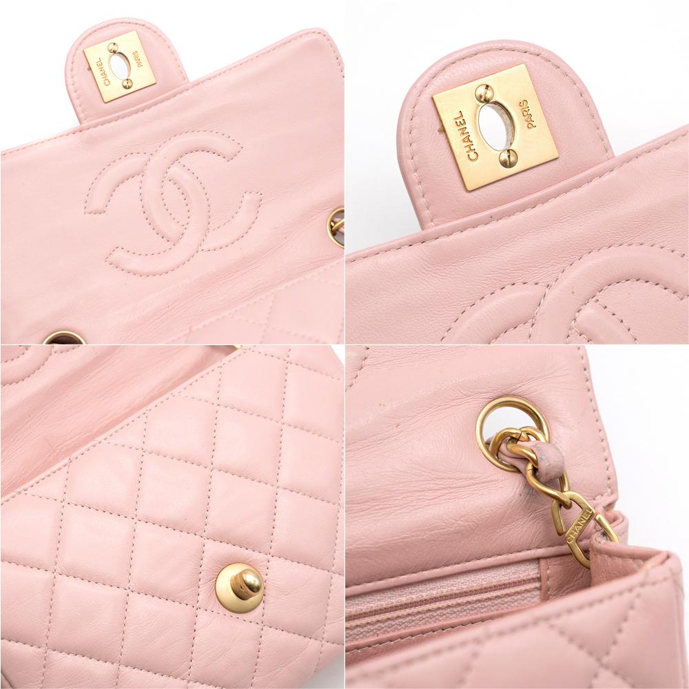 Chanel Pink Quilted Mini Square Flap Bag	 In Excellent Condition For Sale In London, GB