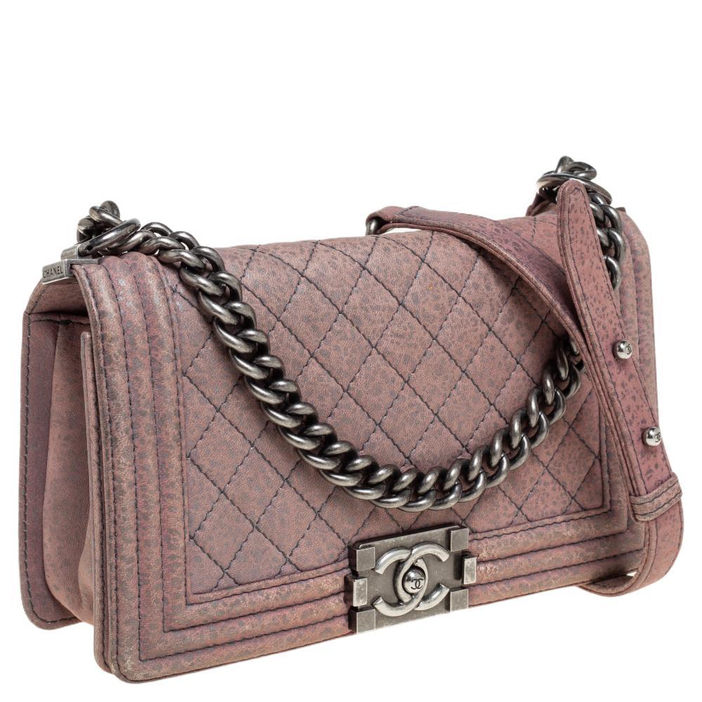 Brown Chanel Pink Quilted Nubuck Leather Medium Boy Bag