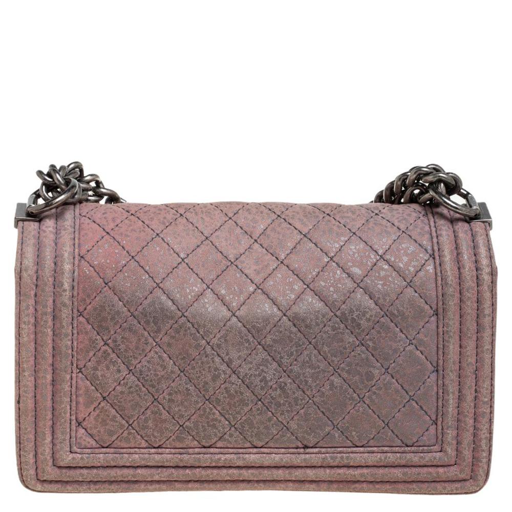 Chanel Pink Quilted Nubuck Leather Medium Boy Bag 2