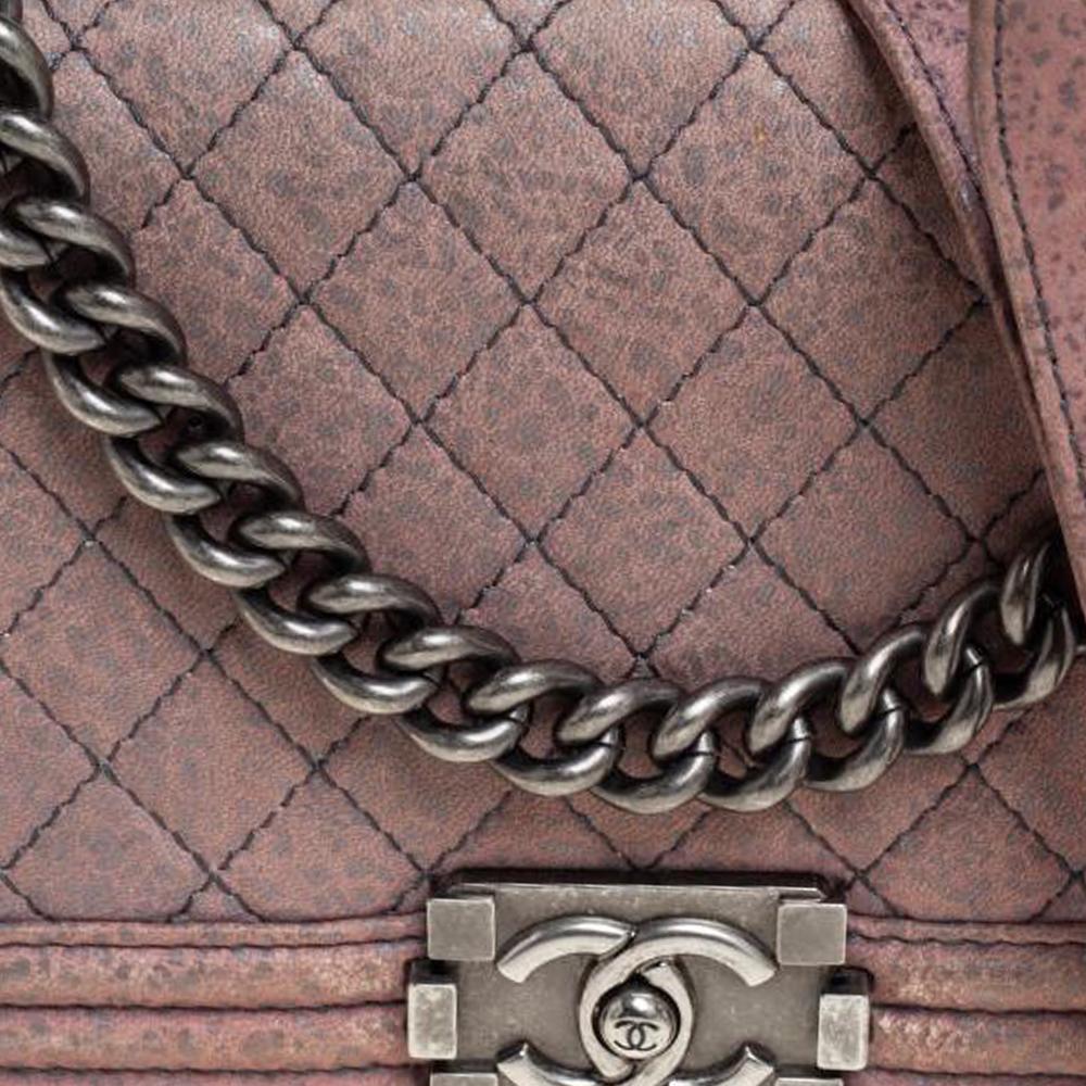 Chanel Pink Quilted Nubuck Leather Medium Boy Bag 3