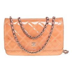 Chanel Pink Quilted Patent Leather Classic Wallet on Chain at 1stDibs