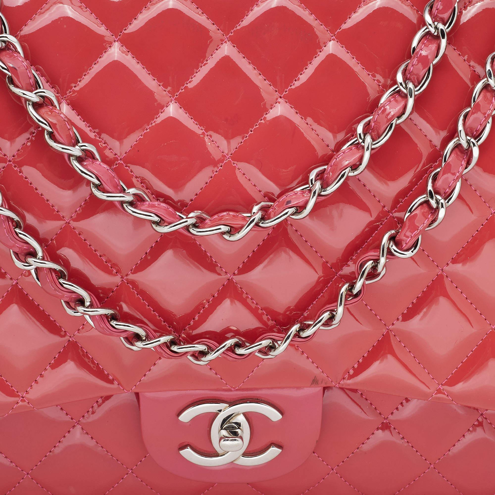 Chanel Pink Quilted Patent Leather Maxi Classic Double Flap Bag 8