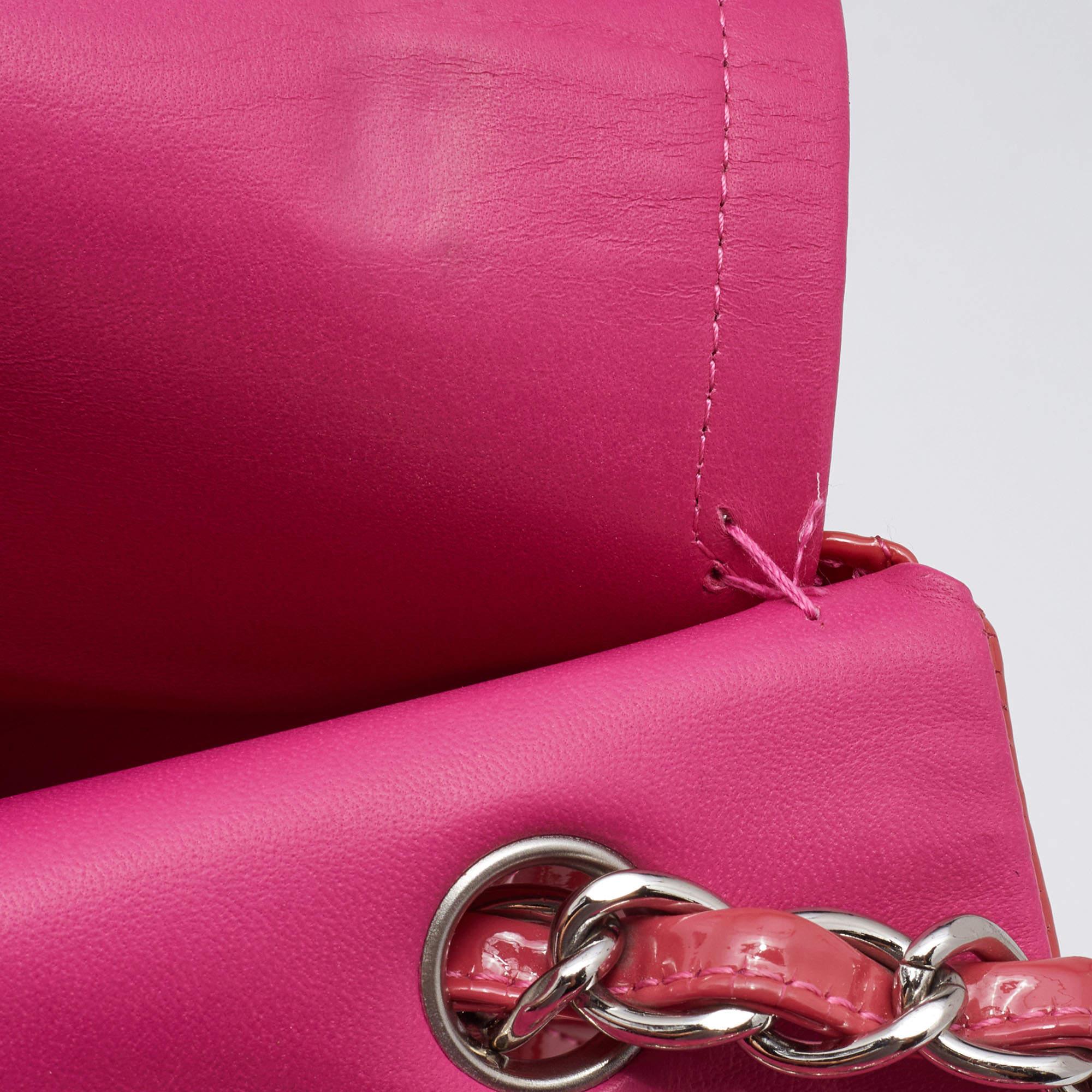 Chanel Pink Quilted Patent Leather Maxi Classic Double Flap Bag 12